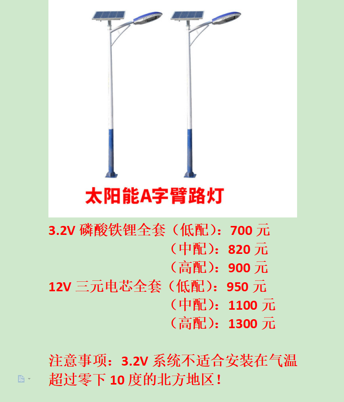 太陽能路燈價格表